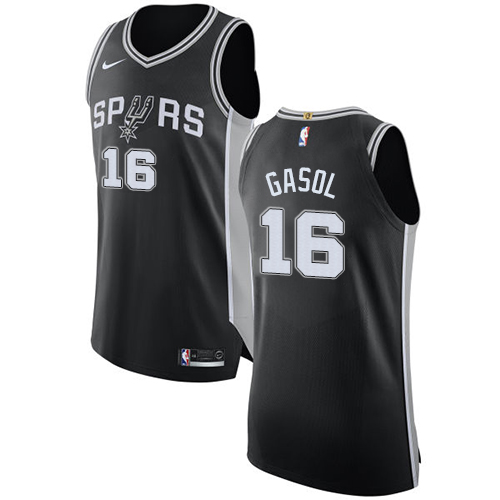 Men's Nike San Antonio Spurs #16 Pau Gasol Authentic Black Road NBA Jersey - Icon Edition