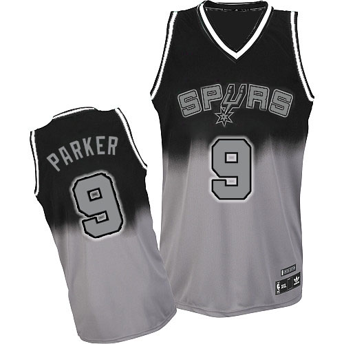 Men's Adidas San Antonio Spurs #9 Tony Parker Authentic Black/Grey Fadeaway Fashion NBA Jersey