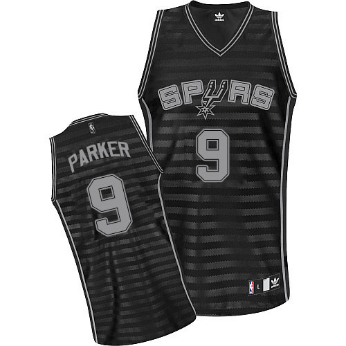 Men's Adidas San Antonio Spurs #9 Tony Parker Authentic Black/Grey Groove NBA Jersey