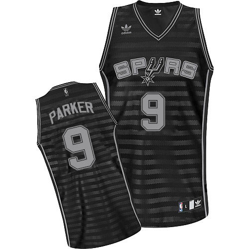 Men's Adidas San Antonio Spurs #9 Tony Parker Swingman Black/Grey Groove NBA Jersey