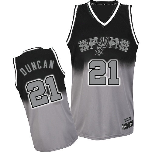 Men's Adidas San Antonio Spurs #21 Tim Duncan Authentic Black/Grey Fadeaway Fashion NBA Jersey