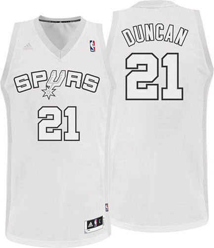 Men's Adidas San Antonio Spurs #21 Tim Duncan Swingman White Winter On-Court NBA Jersey