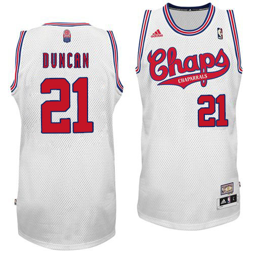 Men's Adidas San Antonio Spurs #21 Tim Duncan Swingman White ABA Hardwood Classic NBA Jersey
