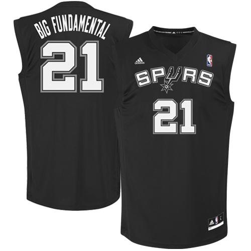 Men's Adidas San Antonio Spurs #21 Tim Duncan Swingman Black Big Fundamental NBA Jersey