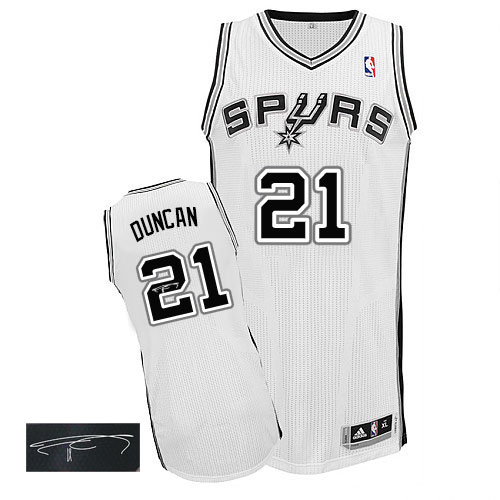 Men's Adidas San Antonio Spurs #21 Tim Duncan Authentic White Home Autographed NBA Jersey
