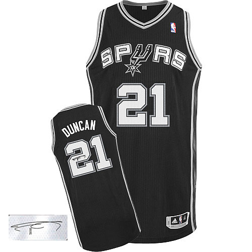 Men's Adidas San Antonio Spurs #21 Tim Duncan Authentic Black Road Autographed NBA Jersey