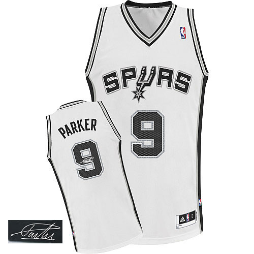 Men's Adidas San Antonio Spurs #9 Tony Parker Authentic White Home Autographed NBA Jersey