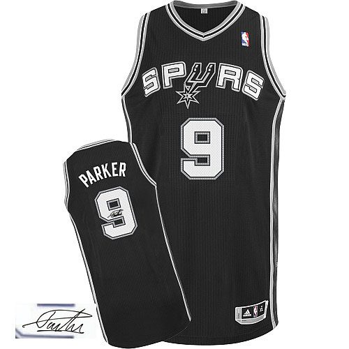 Men's Adidas San Antonio Spurs #9 Tony Parker Authentic Black Road Autographed NBA Jersey