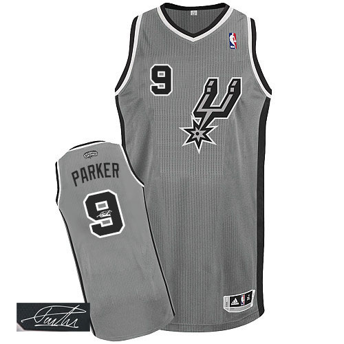 Men's Adidas San Antonio Spurs #9 Tony Parker Authentic Silver Grey Alternate Autographed NBA Jersey