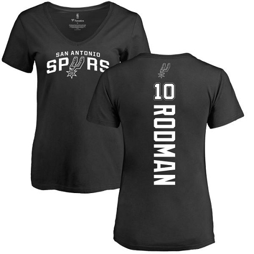 NBA Women's Nike San Antonio Spurs #10 Dennis Rodman Black Backer T-Shirt