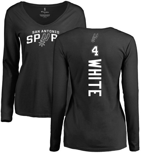 NBA Women's Nike San Antonio Spurs #4 Derrick White Black Backer Long Sleeve T-Shirt