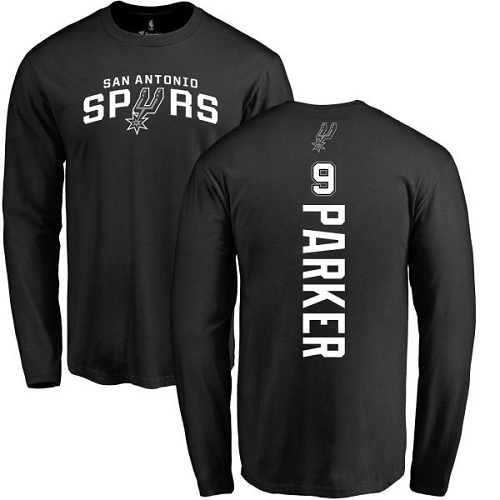 NBA Nike San Antonio Spurs #9 Tony Parker Black Backer Long Sleeve T-Shirt