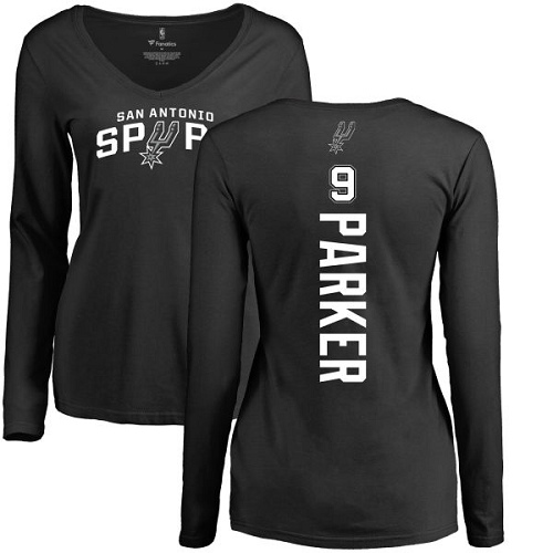 NBA Women's Nike San Antonio Spurs #9 Tony Parker Black Backer Long Sleeve T-Shirt