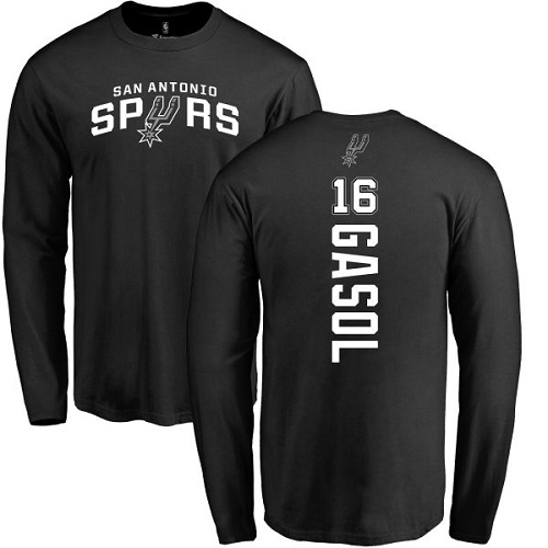 NBA Nike San Antonio Spurs #16 Pau Gasol Black Backer Long Sleeve T-Shirt