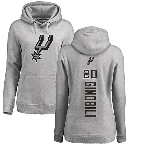 NBA Women's Nike San Antonio Spurs #20 Manu Ginobili Ash Backer Pullover Hoodie