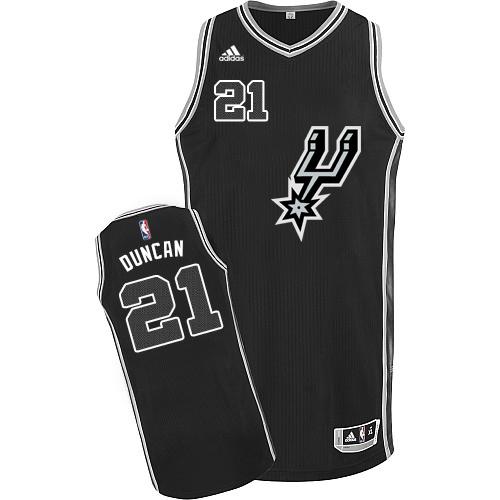 Men's Adidas San Antonio Spurs #21 Tim Duncan Swingman Black New Road NBA Jersey