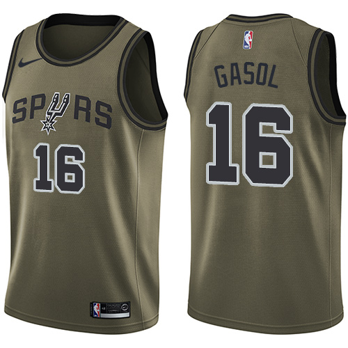 Youth Nike San Antonio Spurs #16 Pau Gasol Swingman Green Salute to Service NBA Jersey