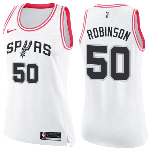 Women's Nike San Antonio Spurs #50 David Robinson Swingman White/Pink Fashion NBA Jersey
