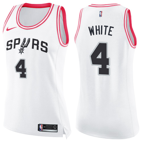Women's Nike San Antonio Spurs #4 Derrick White Swingman White/Pink Fashion NBA Jersey