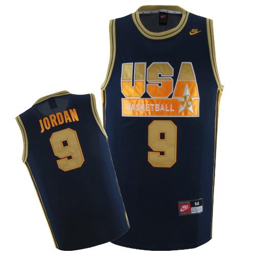 Men's Nike Team USA #9 Michael Jordan Authentic Navy Blue Gold No. Basketball Jersey