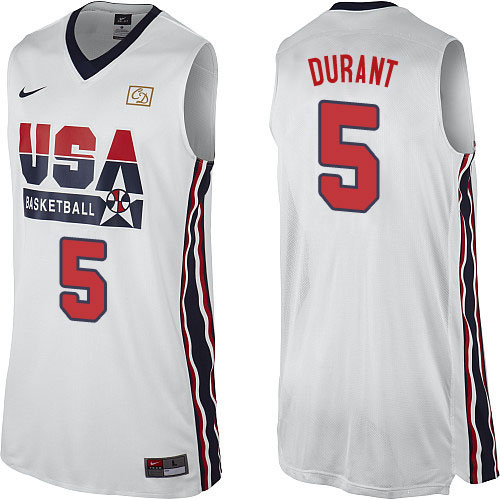 Men's Nike Team USA #5 Kevin Durant Authentic White 2012 Olympic Retro Basketball Jersey