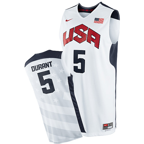 Men's Nike Team USA #5 Kevin Durant Authentic White 2012 Olympics Basketball Jersey