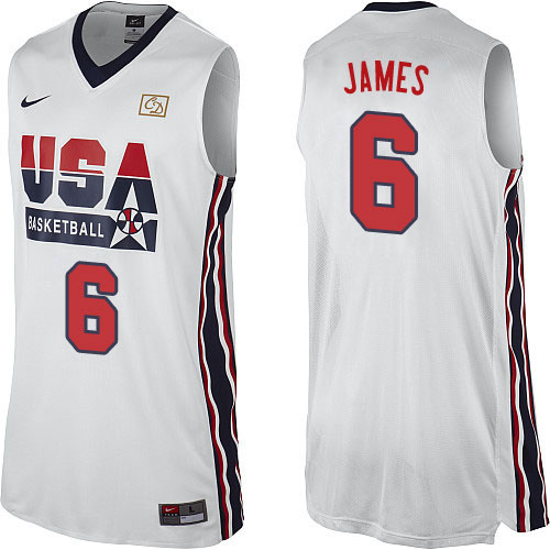 Men's Nike Team USA #6 LeBron James Authentic White 2012 Olympic Retro Basketball Jersey