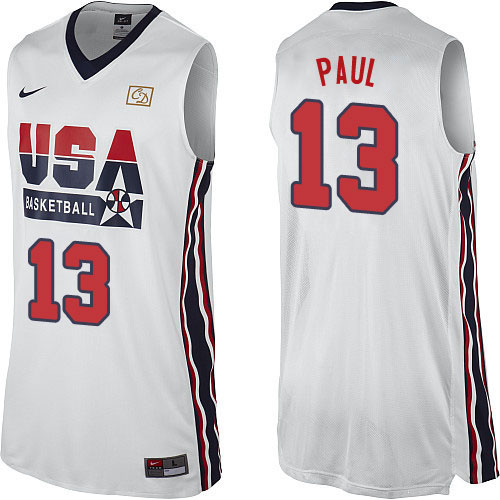 Men's Nike Team USA #13 Chris Paul Authentic White 2012 Olympic Retro Basketball Jersey