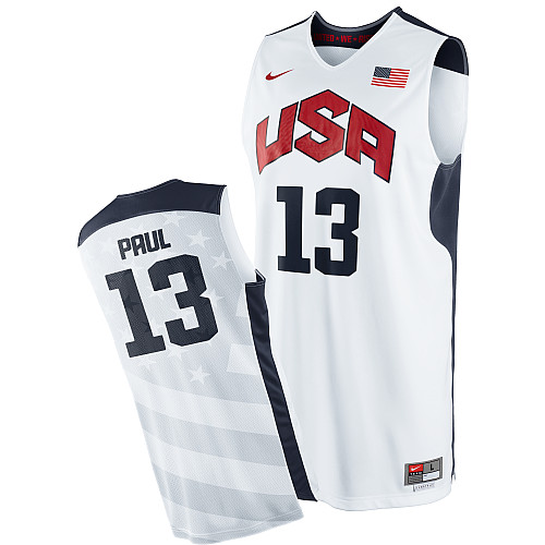 Men's Nike Team USA #13 Chris Paul Authentic White 2012 Olympics Basketball Jersey