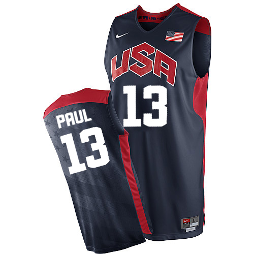 Men's Nike Team USA #13 Chris Paul Authentic Navy Blue 2012 Olympics Basketball Jersey