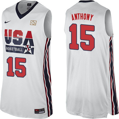 Men's Nike Team USA #15 Carmelo Anthony Authentic White 2012 Olympic Retro Basketball Jersey