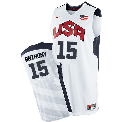 Men's Nike Team USA #15 Carmelo Anthony Authentic White 2012 Olympics Basketball Jersey