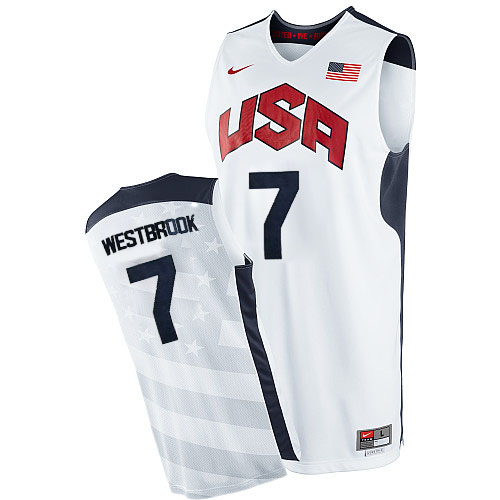 Men's Nike Team USA #7 Russell Westbrook Authentic White 2012 Olympics Basketball Jersey