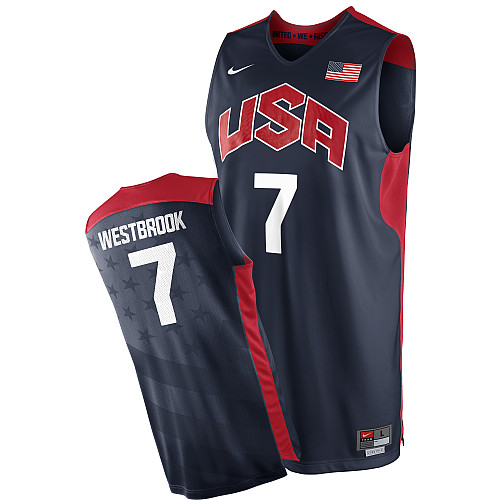 Men's Nike Team USA #7 Russell Westbrook Authentic Navy Blue 2012 Olympics Basketball Jersey
