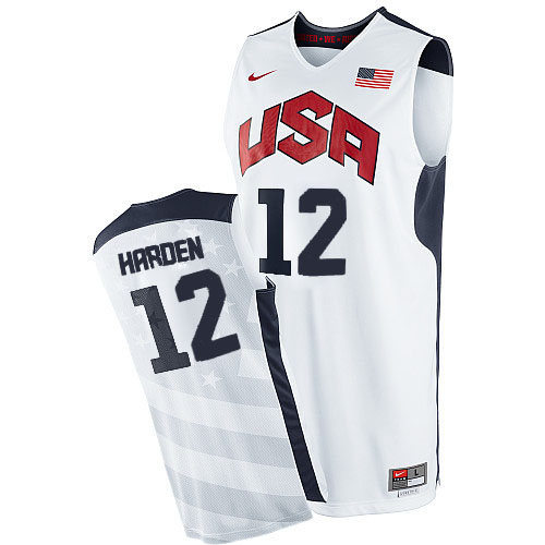 Men's Nike Team USA #12 James Harden Authentic White 2012 Olympics Basketball Jersey