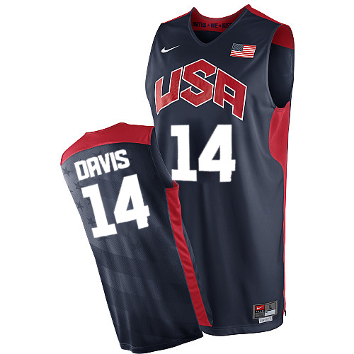 Men's Nike Team USA #14 Anthony Davis Authentic Navy Blue 2012 Olympics Basketball Jersey