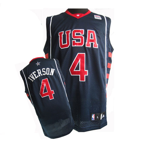 Men's Nike Team USA #4 Allen Iverson Authentic Navy Blue Summer Olympics Basketball Jersey