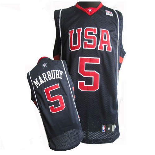 Men's Nike Team USA #5 Stephon Marbury Authentic Navy Blue Summer Olympics Basketball Jersey