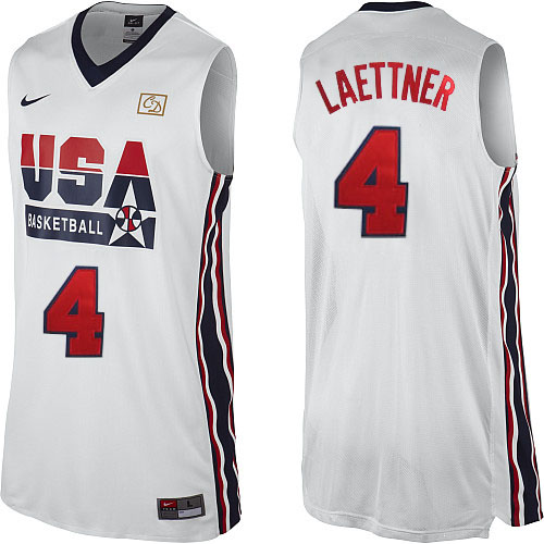 Men's Nike Team USA #4 Christian Laettner Authentic White 2012 Olympic Retro Basketball Jersey