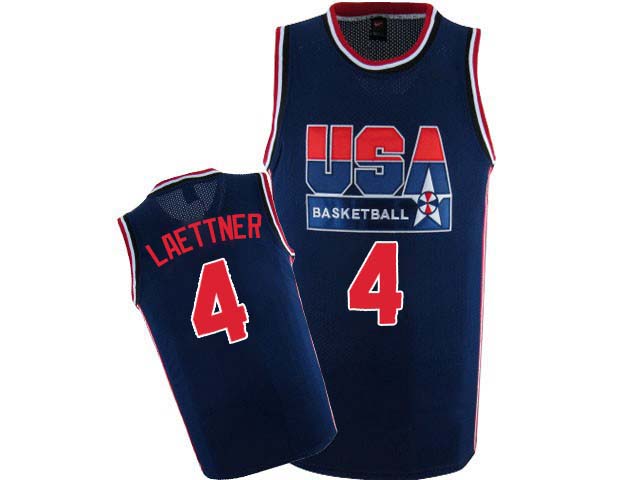 Men's Nike Team USA #4 Christian Laettner Authentic Navy Blue 2012 Olympic Retro Basketball Jersey