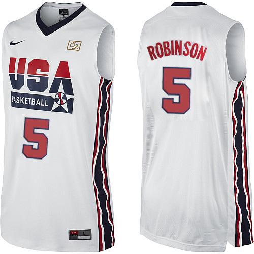 Men's Nike Team USA #5 David Robinson Authentic White 2012 Olympic Retro Basketball Jersey