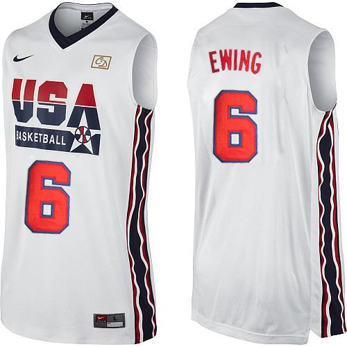Men's Nike Team USA #6 Patrick Ewing Authentic White 2012 Olympic Retro Basketball Jersey
