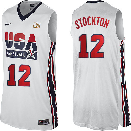 Men's Nike Team USA #12 John Stockton Authentic White 2012 Olympic Retro Basketball Jersey