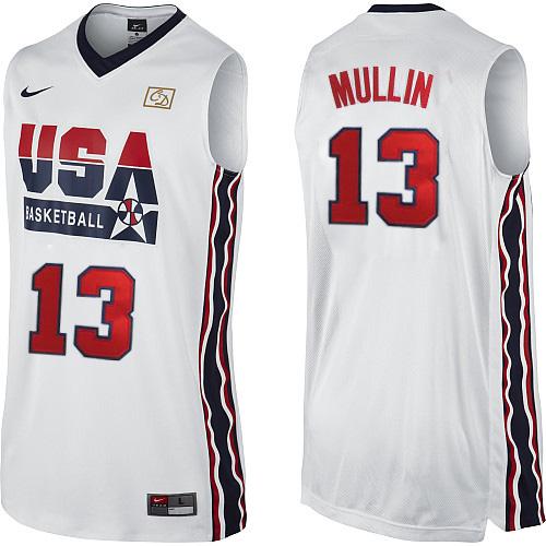 Men's Nike Team USA #13 Chris Mullin Authentic White 2012 Olympic Retro Basketball Jersey