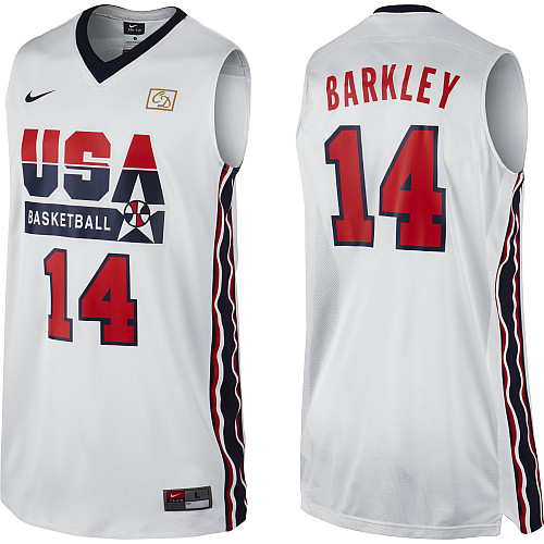 Men's Nike Team USA #14 Charles Barkley Authentic White 2012 Olympic Retro Basketball Jersey
