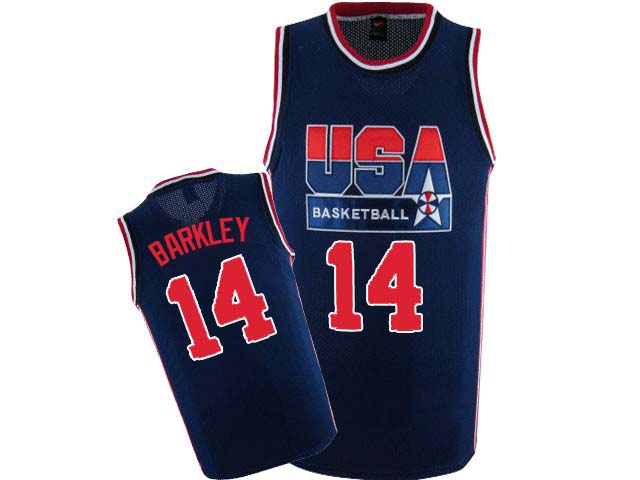 Men's Nike Team USA #14 Charles Barkley Authentic Navy Blue 2012 Olympic Retro Basketball Jersey