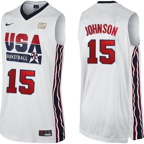 Men's Nike Team USA #15 Magic Johnson Authentic White 2012 Olympic Retro Basketball Jersey