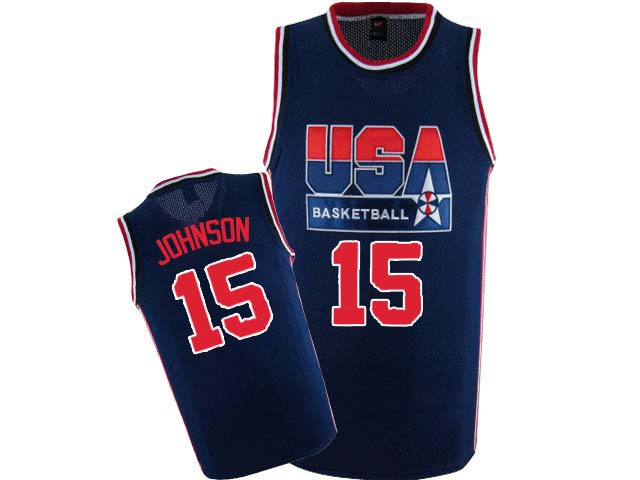 Men's Nike Team USA #15 Magic Johnson Authentic Navy Blue 2012 Olympic Retro Basketball Jersey
