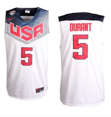 Men's Nike Team USA #5 Kevin Durant Authentic White 2014 Dream Team Basketball Jersey