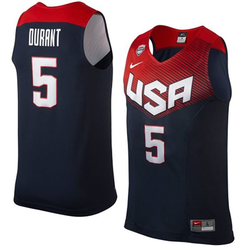 Men's Nike Team USA #5 Kevin Durant Authentic Navy Blue 2014 Dream Team Basketball Jersey